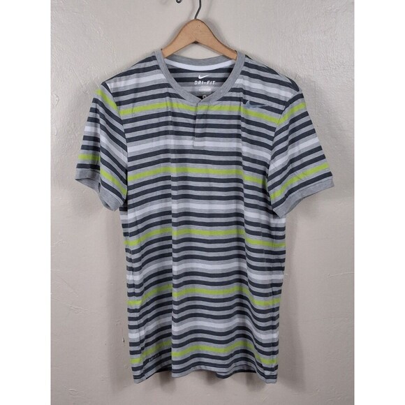 Nike Henley | striped T-shirt | Short sleeves | multicolored | Dri-Fit | Large - Picture 1 of 8